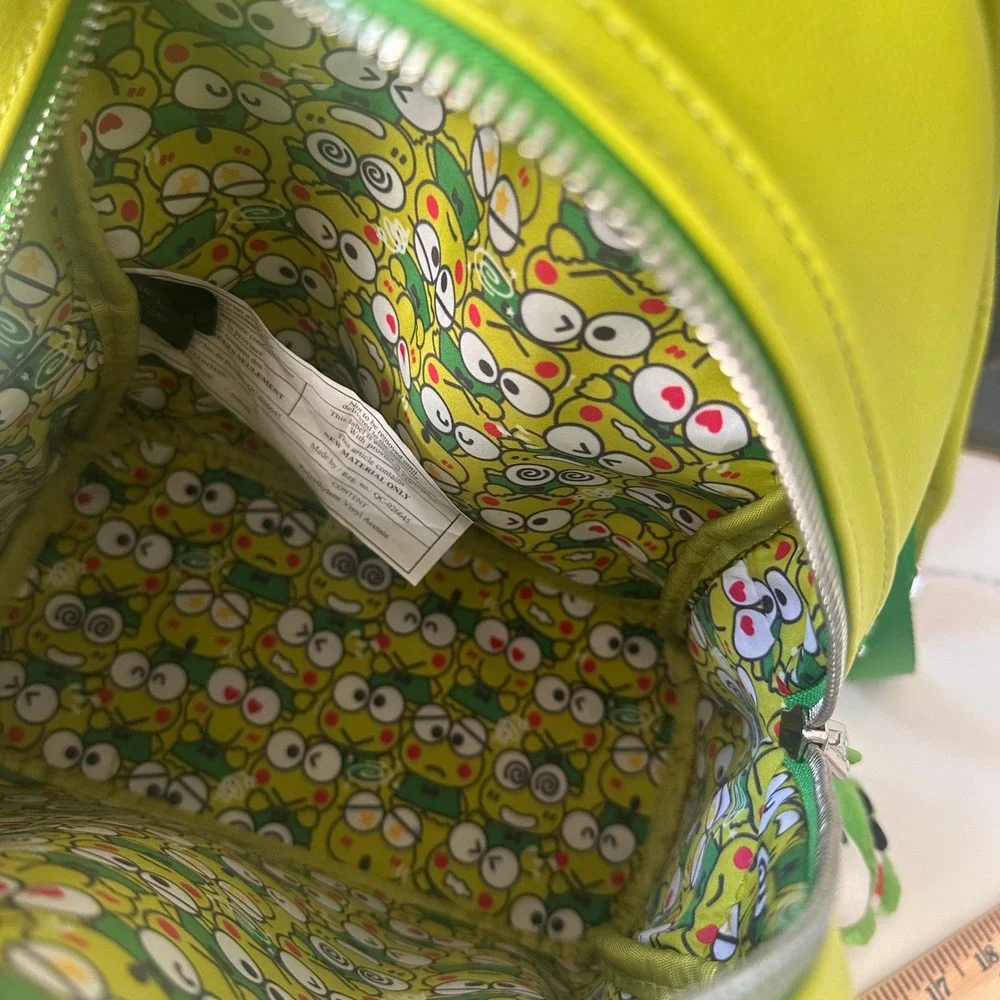 Sanrio Loungefly Keroppi Frog Mini Backpack Green Red Striped with Plush Charm
